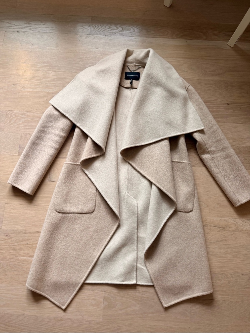 BCBGMAXAZRIA Beige Draped Open-Front Women's Wool Jacket Coat XS
